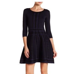 Nina Leonard Navy Black Geometric Dress- XS